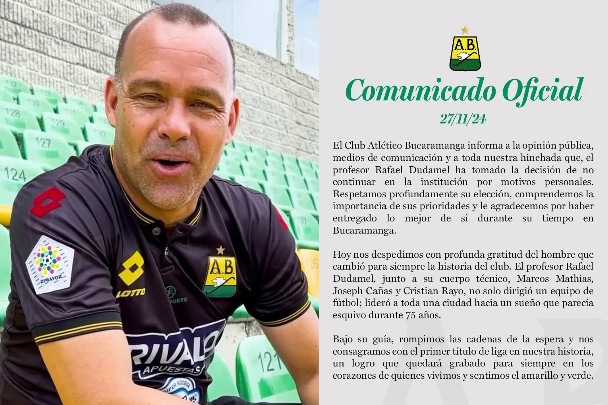 Dudas por las razones de la salida de Rafael Dudamel del Atético Bucaramanga