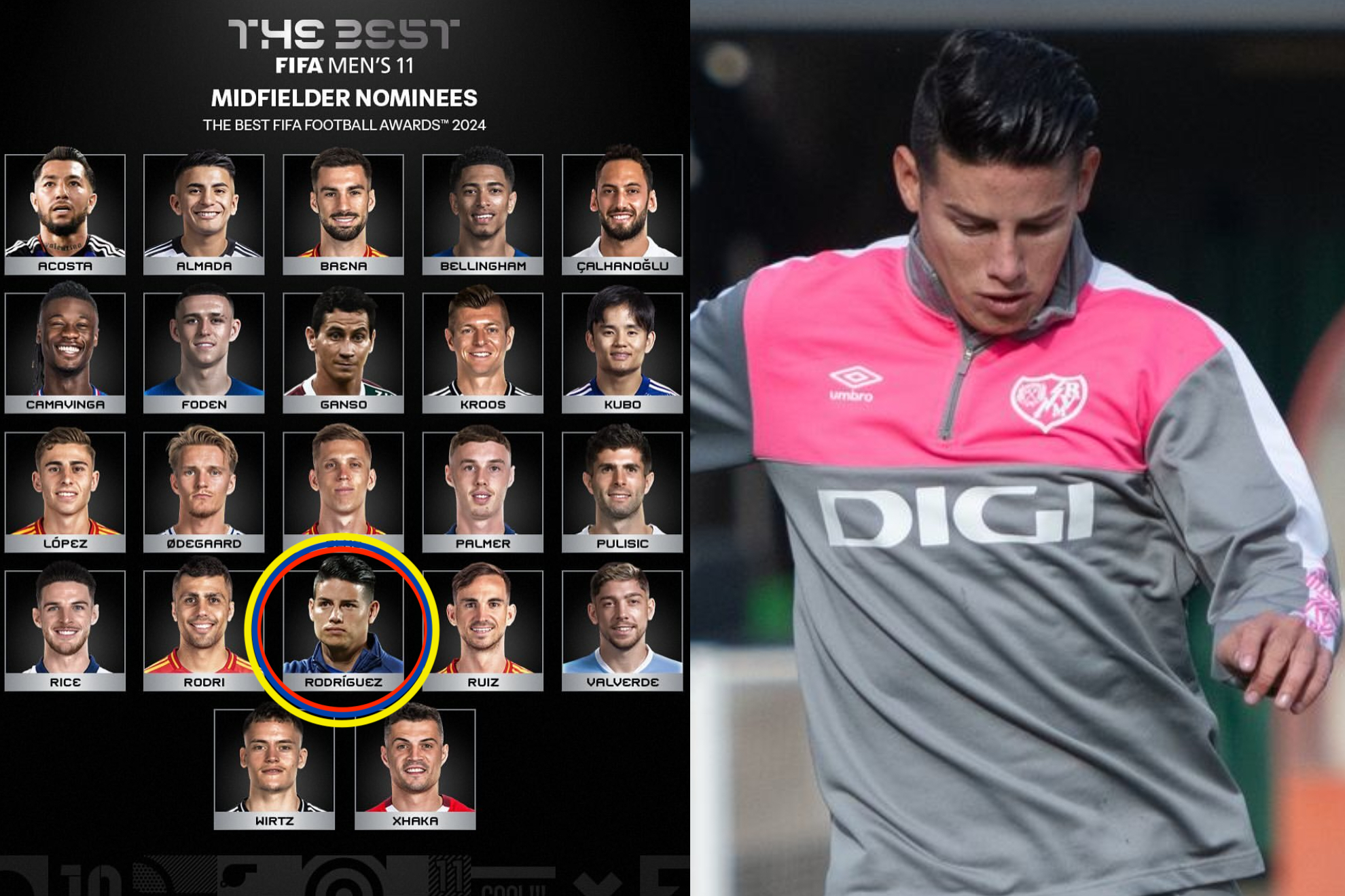 Rayo Valecano ignora nominación de FIFA a James Rodríguez para 'The Best' 2024