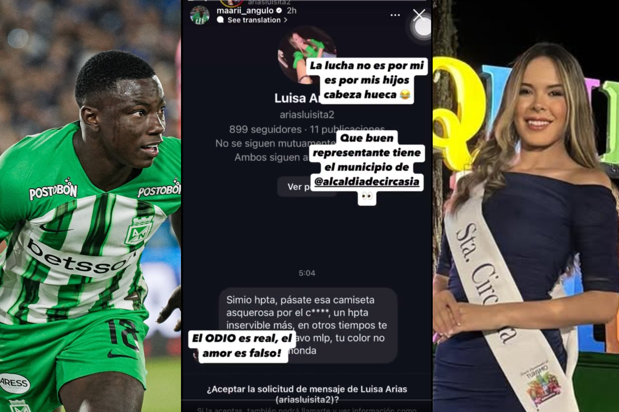 Reina de turismo de Circasia mandó mensaje racista a Marino Hinestroza y el jugador la expuso