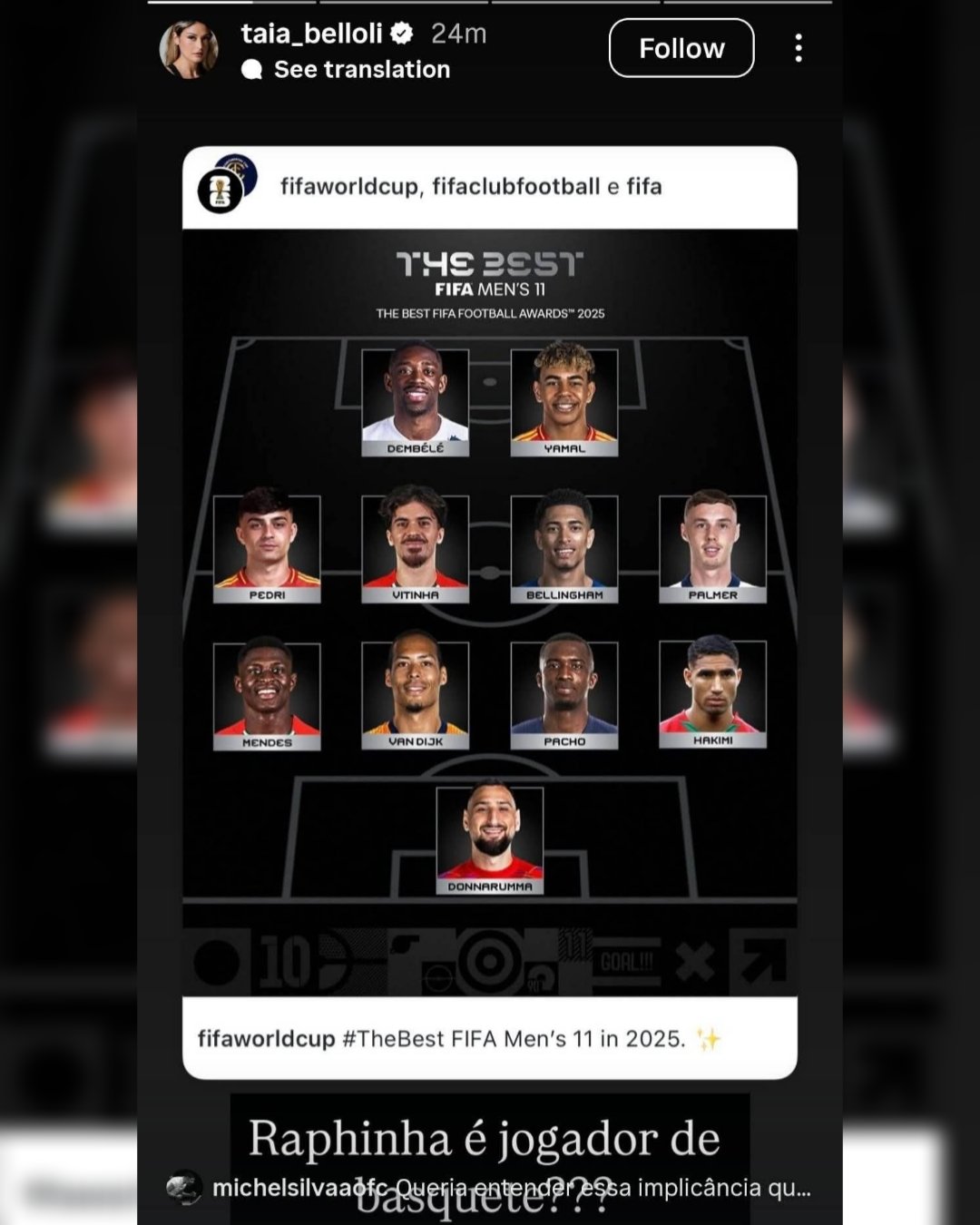 Los mensajes borrados por la mujer de Raphinha tras quedar fuera del 11 Ideal de la FIFA: "¿Es jugador de baloncesto"?