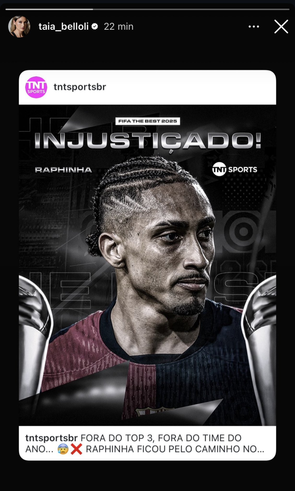 Los mensajes borrados por la mujer de Raphinha tras quedar fuera del 11 Ideal de la FIFA: "¿Es jugador de baloncesto"?