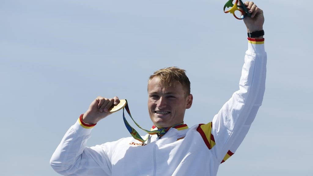 Marcus Cooper Walz, con su medalla de oro en el podio