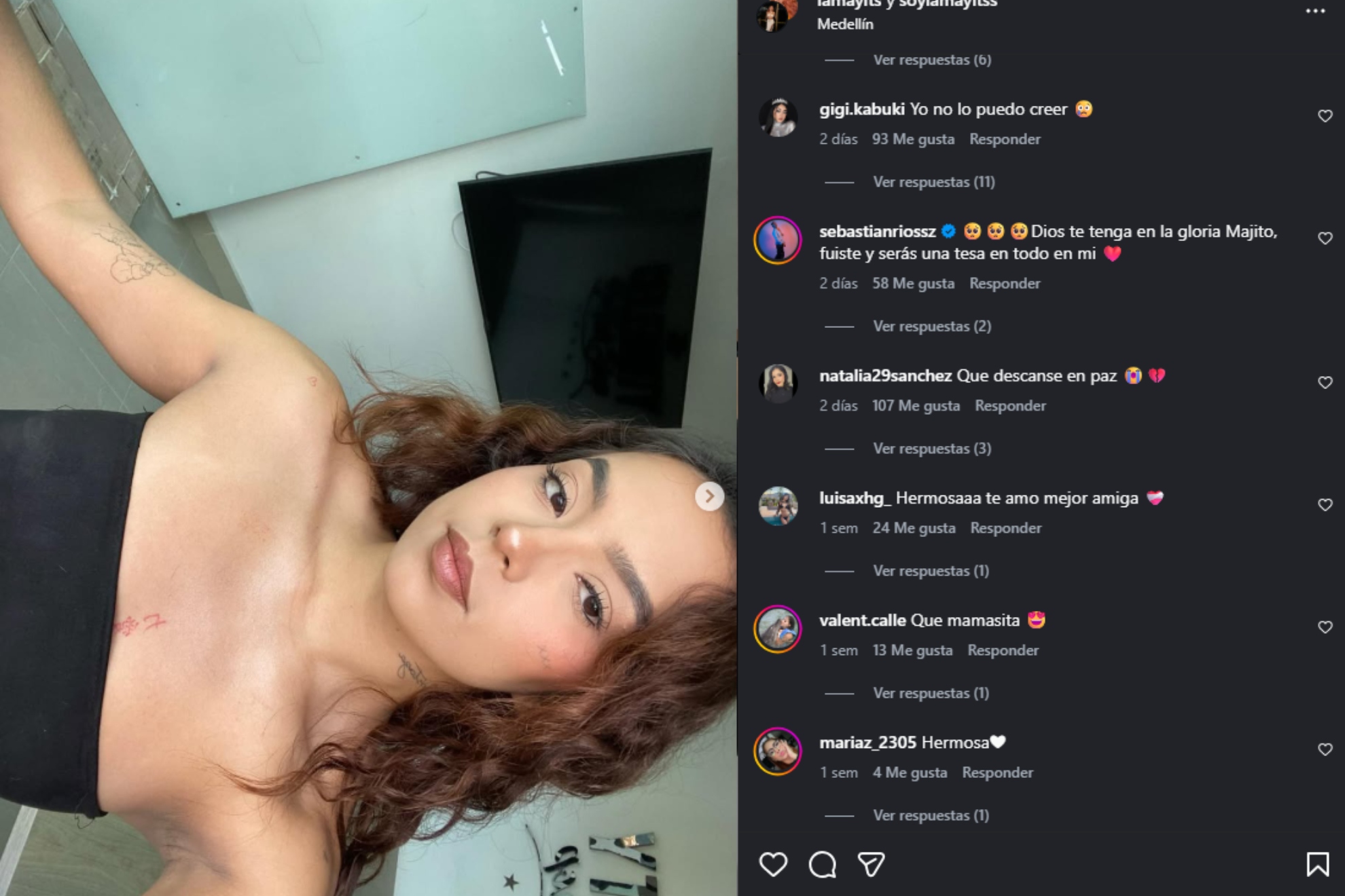 La última publicación de Mayits en Instagram y los comentarios de despedida.