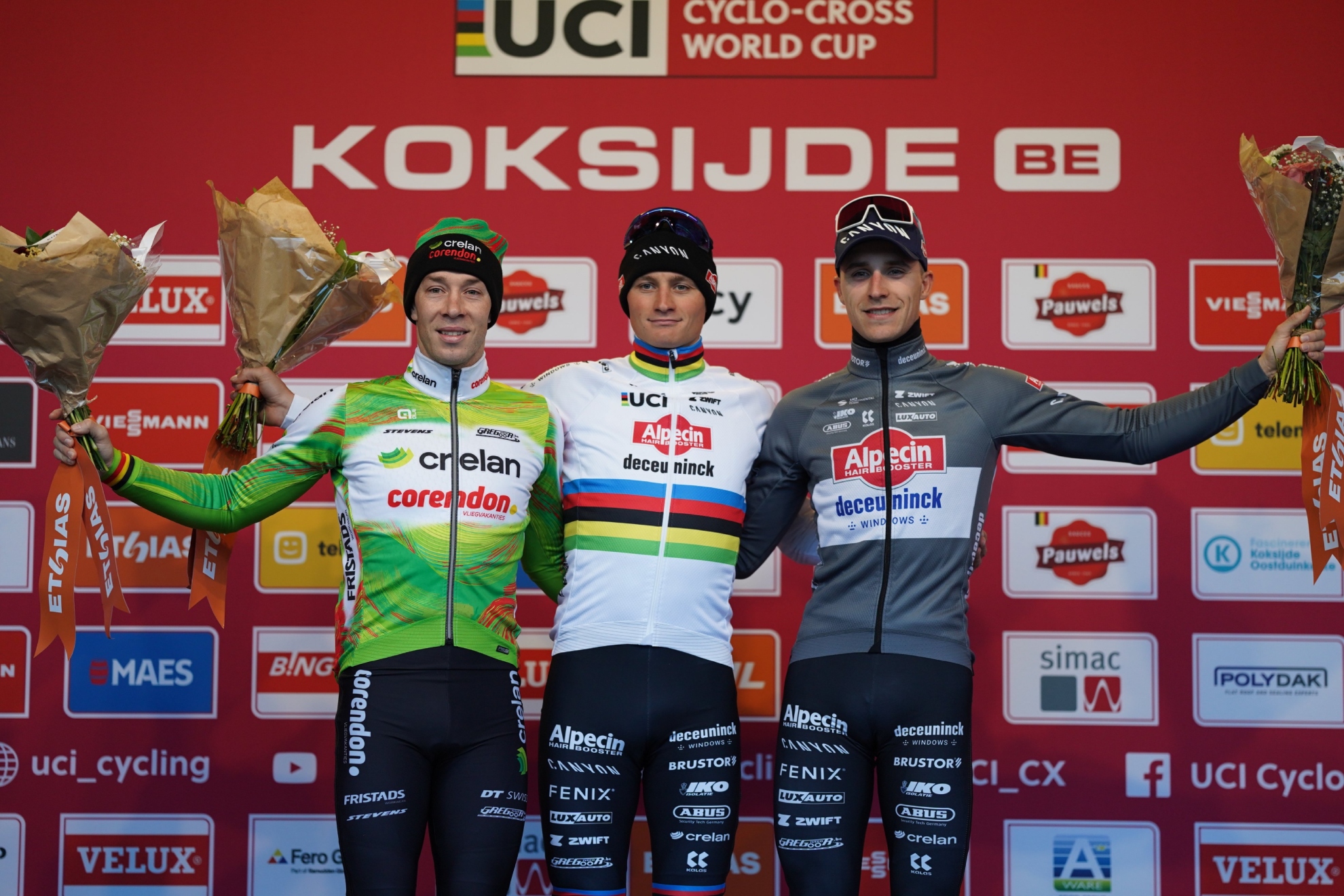 El podio de la prueba de Kokjside: Laurens Sweeck, Mathieu Van der Poel, Niels Vandeputte
