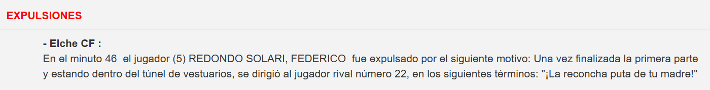 Estracto del acta del Elche-Rayo