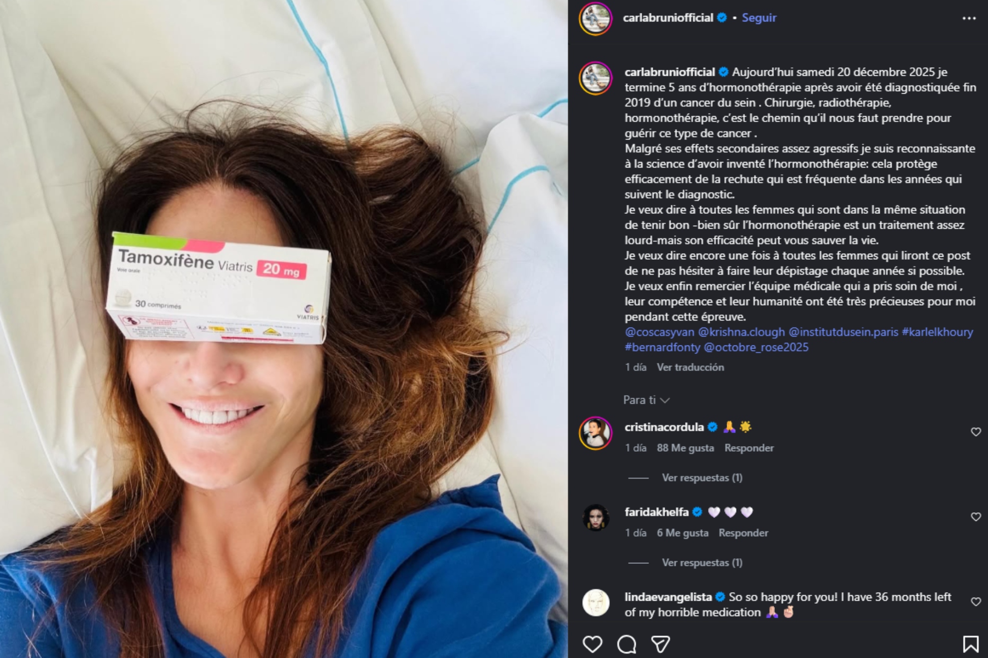 El anuncio de Carla Bruni en Instagram.