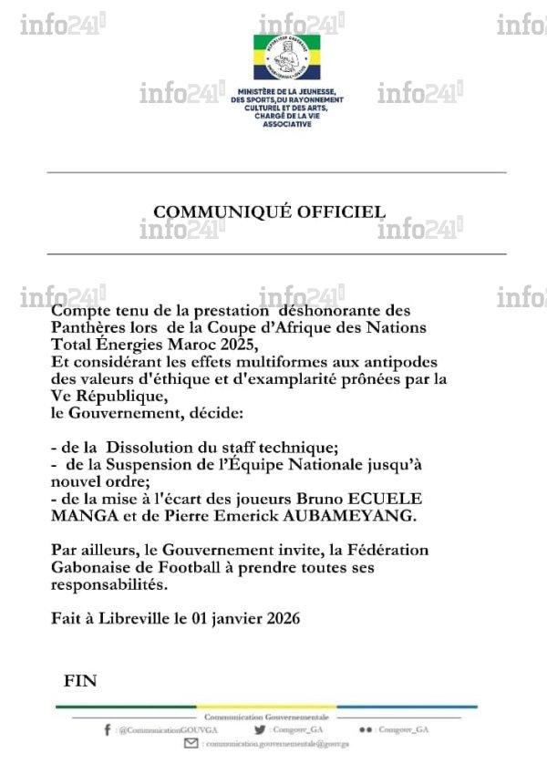 El comunicado del Gobierno gabonés.