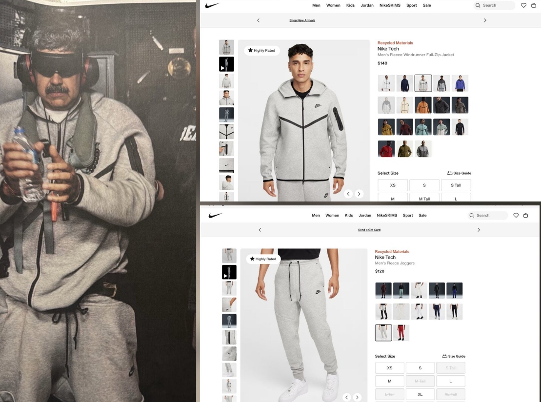 Nike agota en su web el chándal que llevaba Maduro en el momento que fue capturado por Estados Unidos.