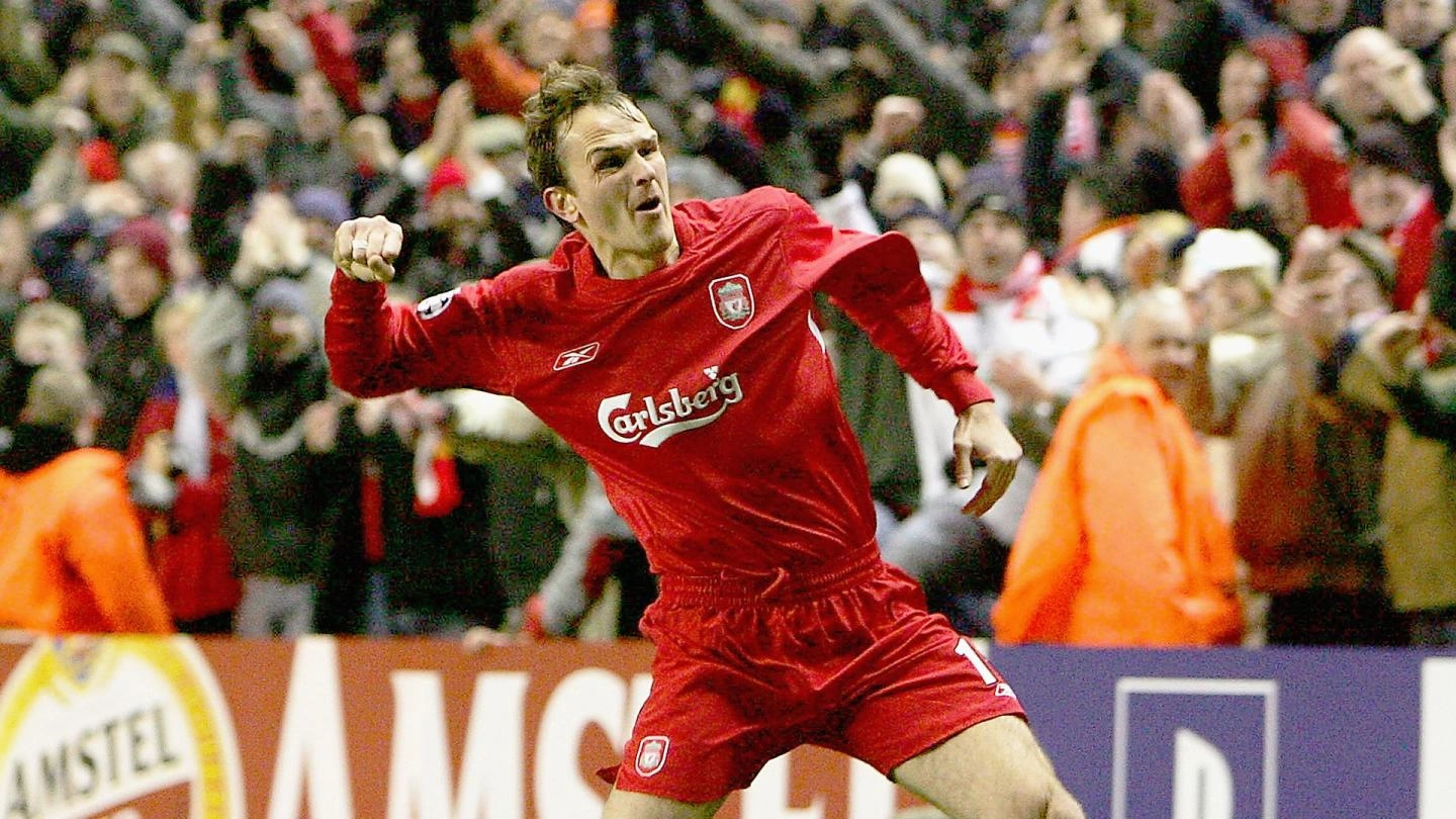 Hamman, celebrando uno de sus 11 goles en Anfield.