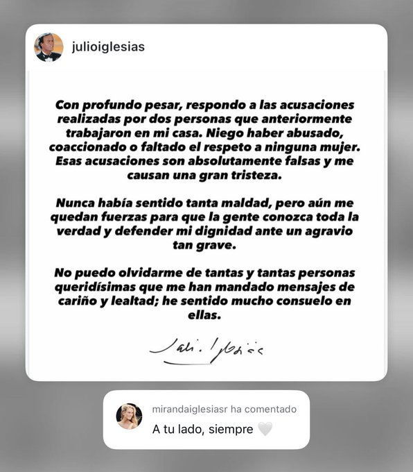 Comunicado de Julio Iglesias tras las denuncias por agresión sexual: "Nunca había sentido tanta maldad"