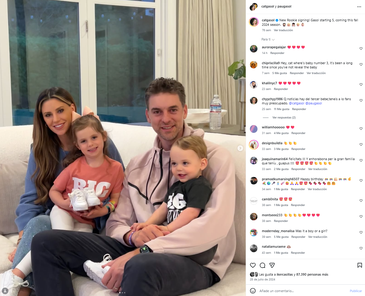 The emotional message with which Pau Gasol and Cat McDonnell announce the birth of their third child