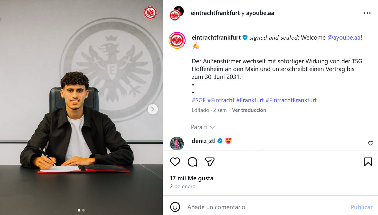 Ayoube Amaimouni-Echghouyab firma su contrato con el Eintracht.