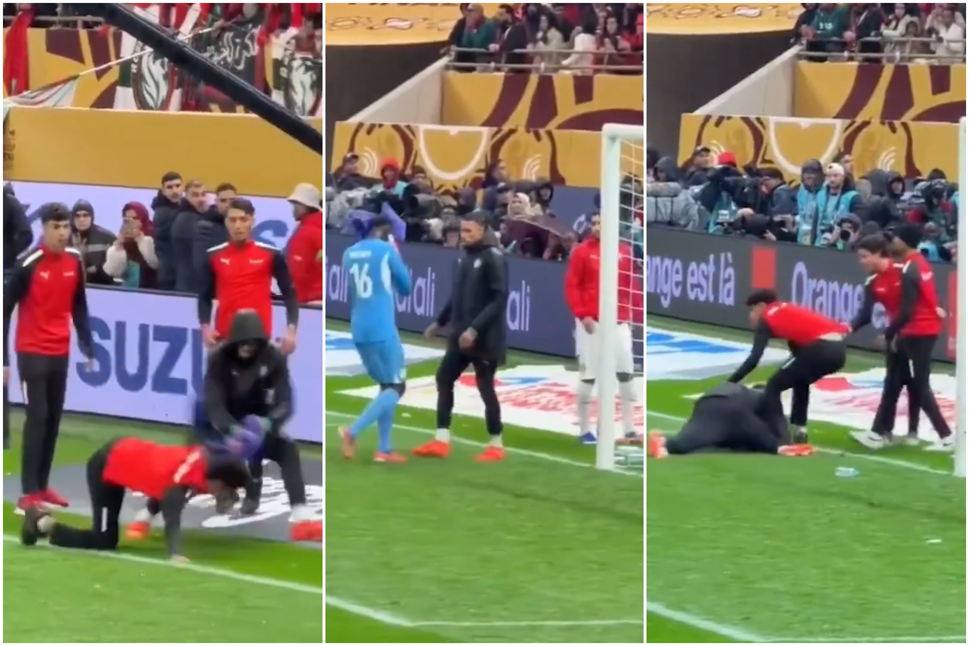 Un montaje con imágenes de la disputa de Diouf con los recogepelotas en la final de la Copa África.