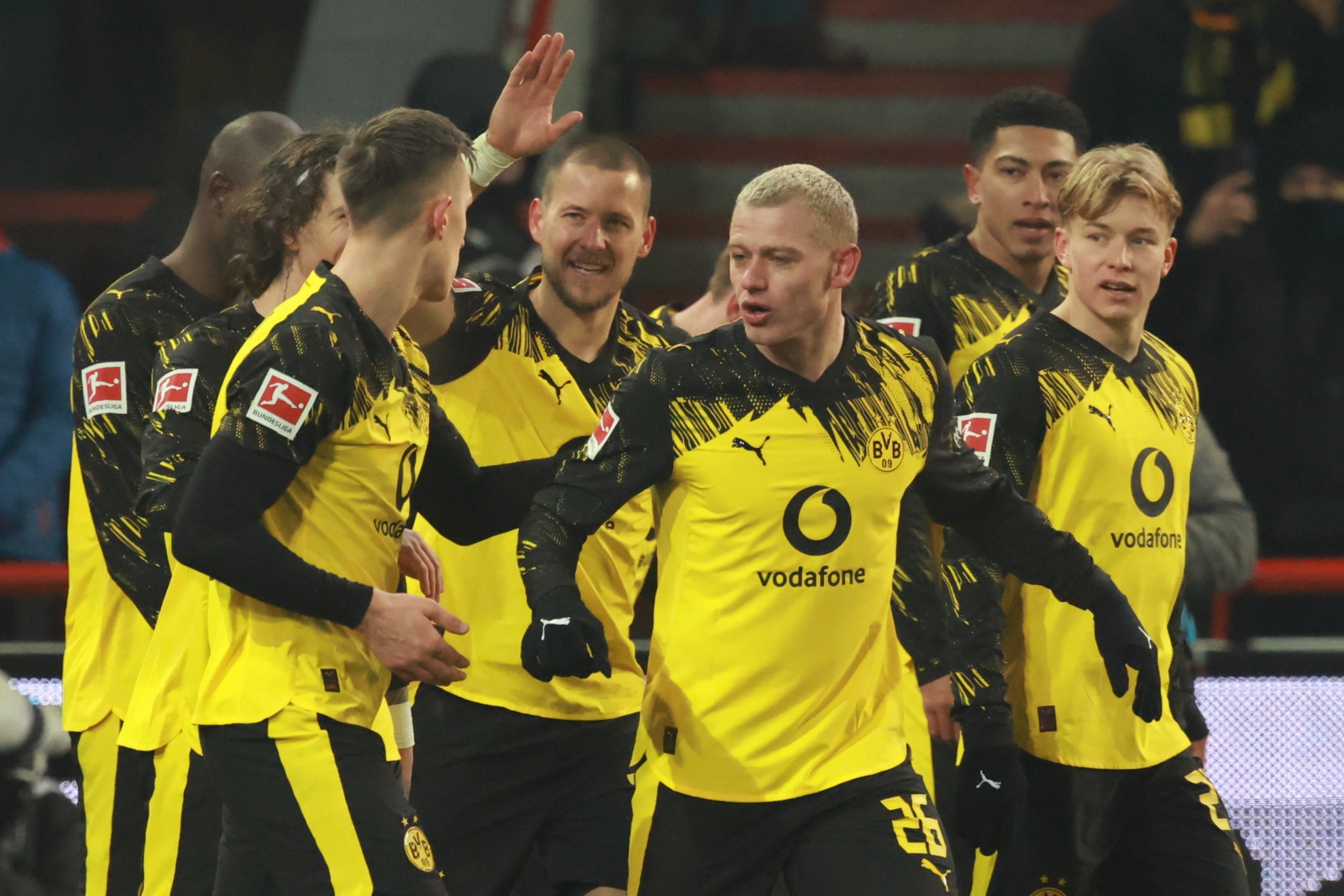 El Dortmund celebra uno de sus goles ante el Unión.