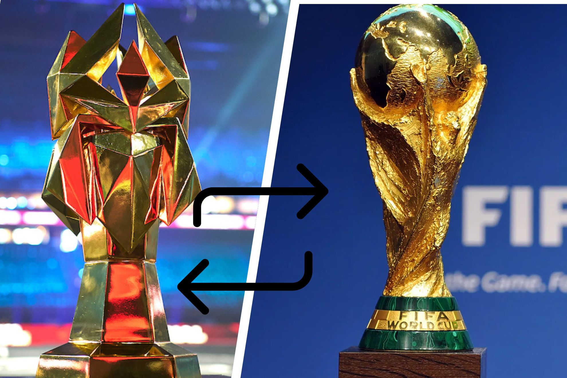 El trofeo de la Kings World Cup y el del Mundial de fútbol