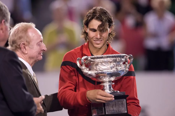 Rafael Nadal, dos veces ganador del Grand Slam en la carrera, con Rod Laver