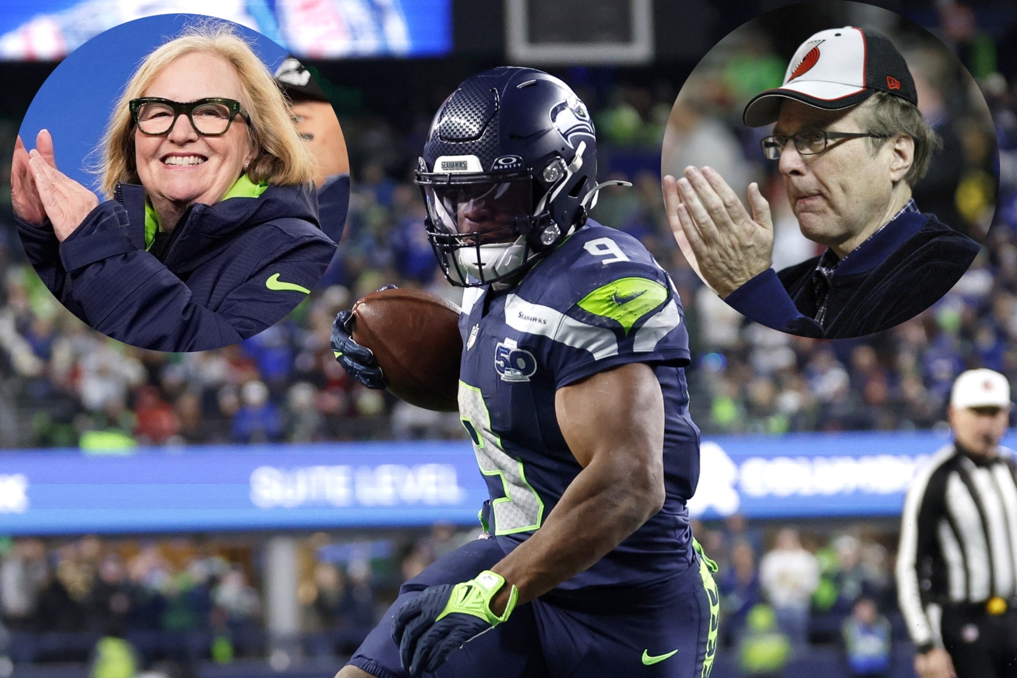 Kenneth Walker III, jugador de los Seahawks. Jody y Paul Allen.