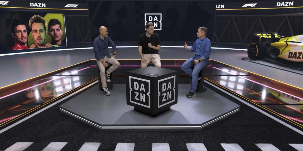 El plató de DAZN en Madrid durante una retransmisión de Fórmula 1