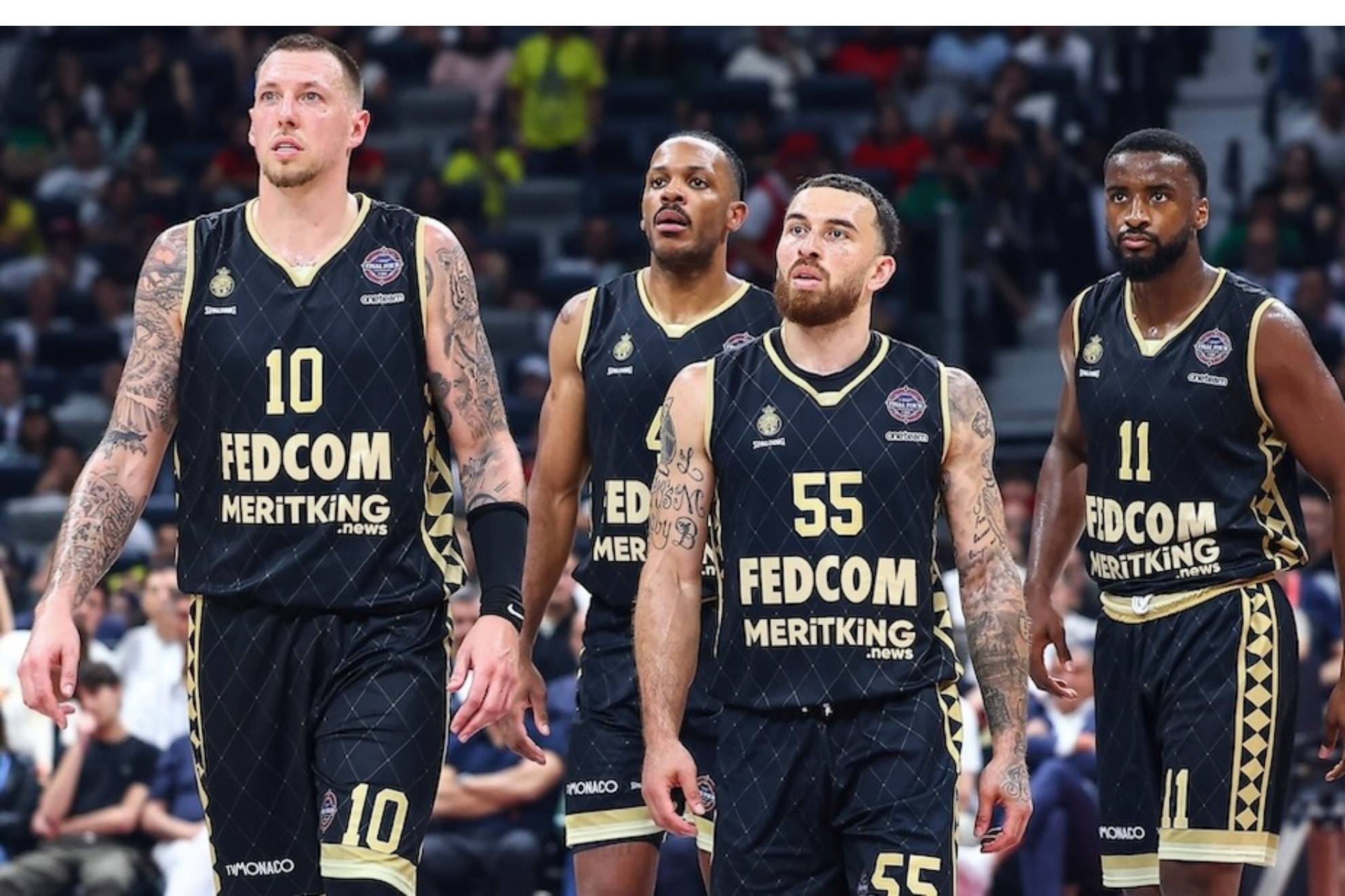 Daniel Theis, Jaron Blossongame, Mike James y Alpha Diallo, jugadores del AS Mónaco.