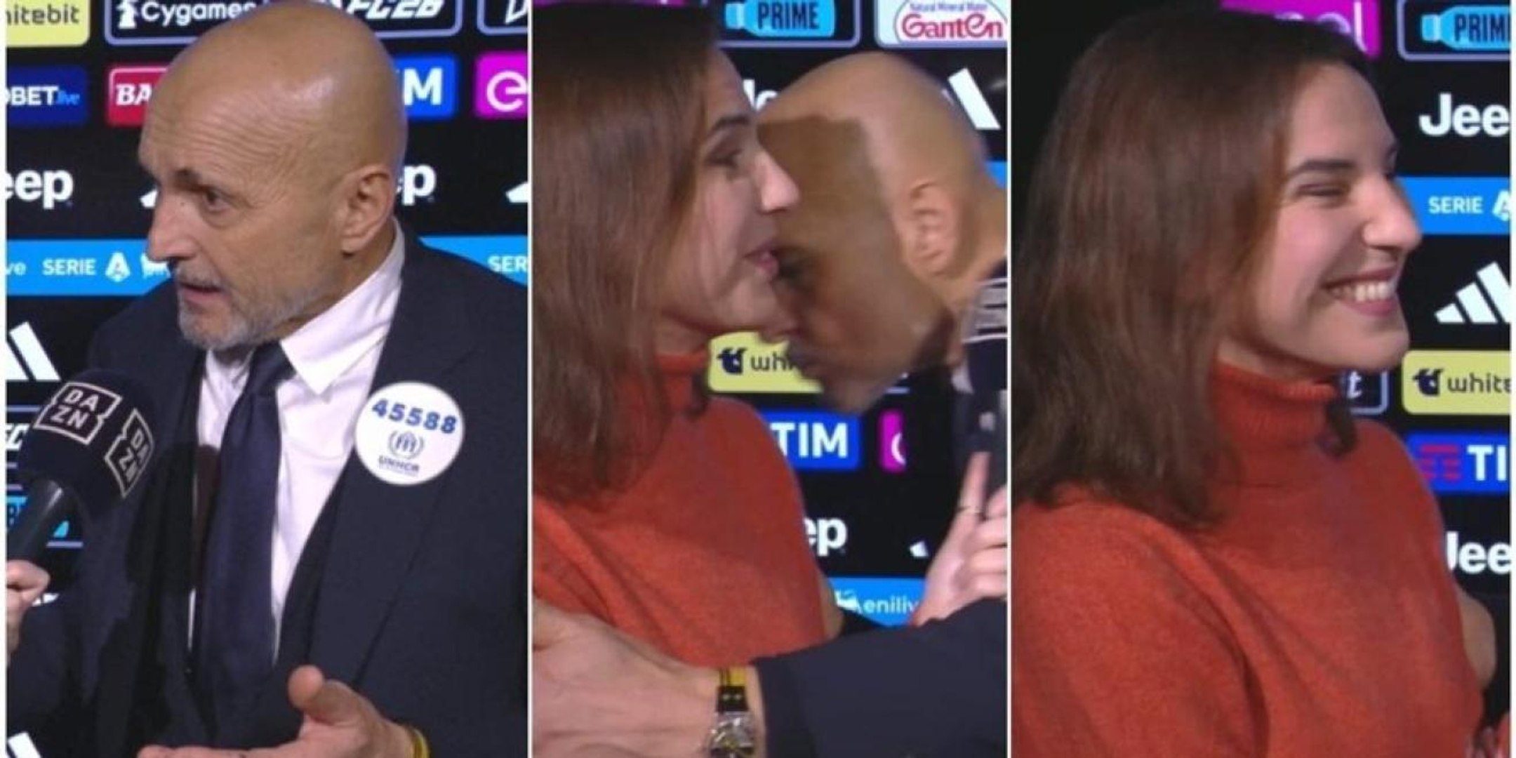 Spalleti, besando a la periodista de DAZN