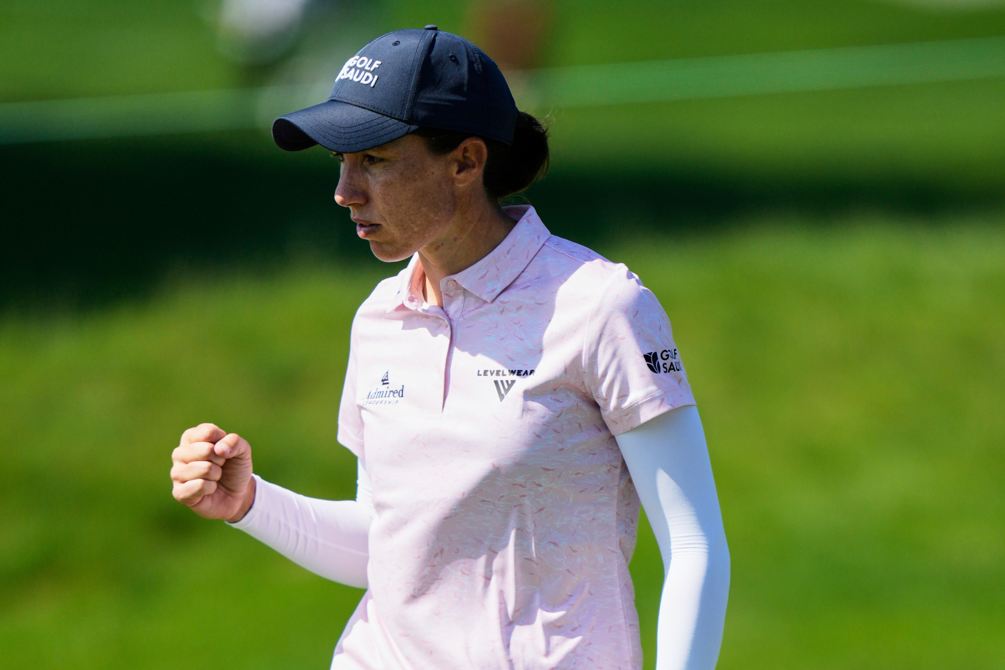 Carlota Ciganda celebra un golpe en el Mizuho Americas Open LPGA del pasado año.