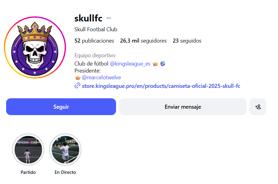 Cuenta de Skull FC en Instagram