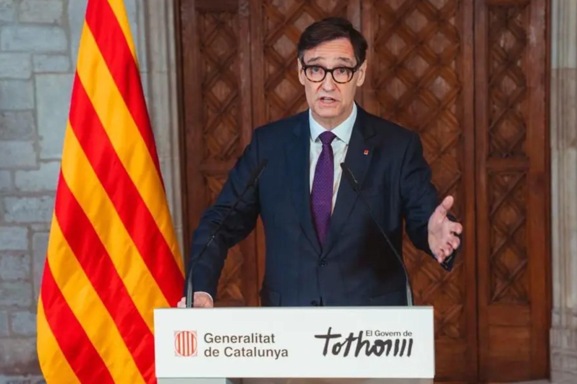 El presidente de la Generalitat, Salvador Illa, en su declaración institucional este lunes.
