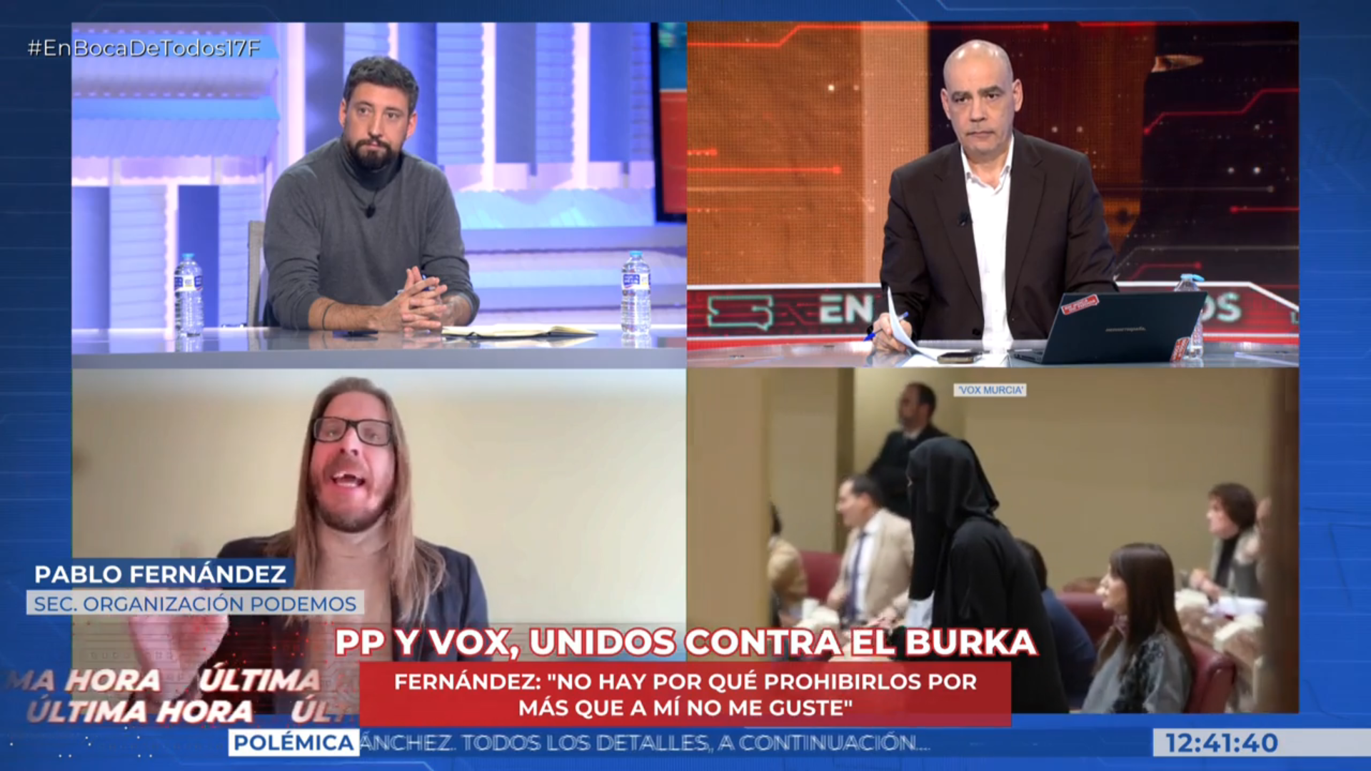 Pablo Fernández, sobre la propuesta de Vox centrada en el burka: “No ...