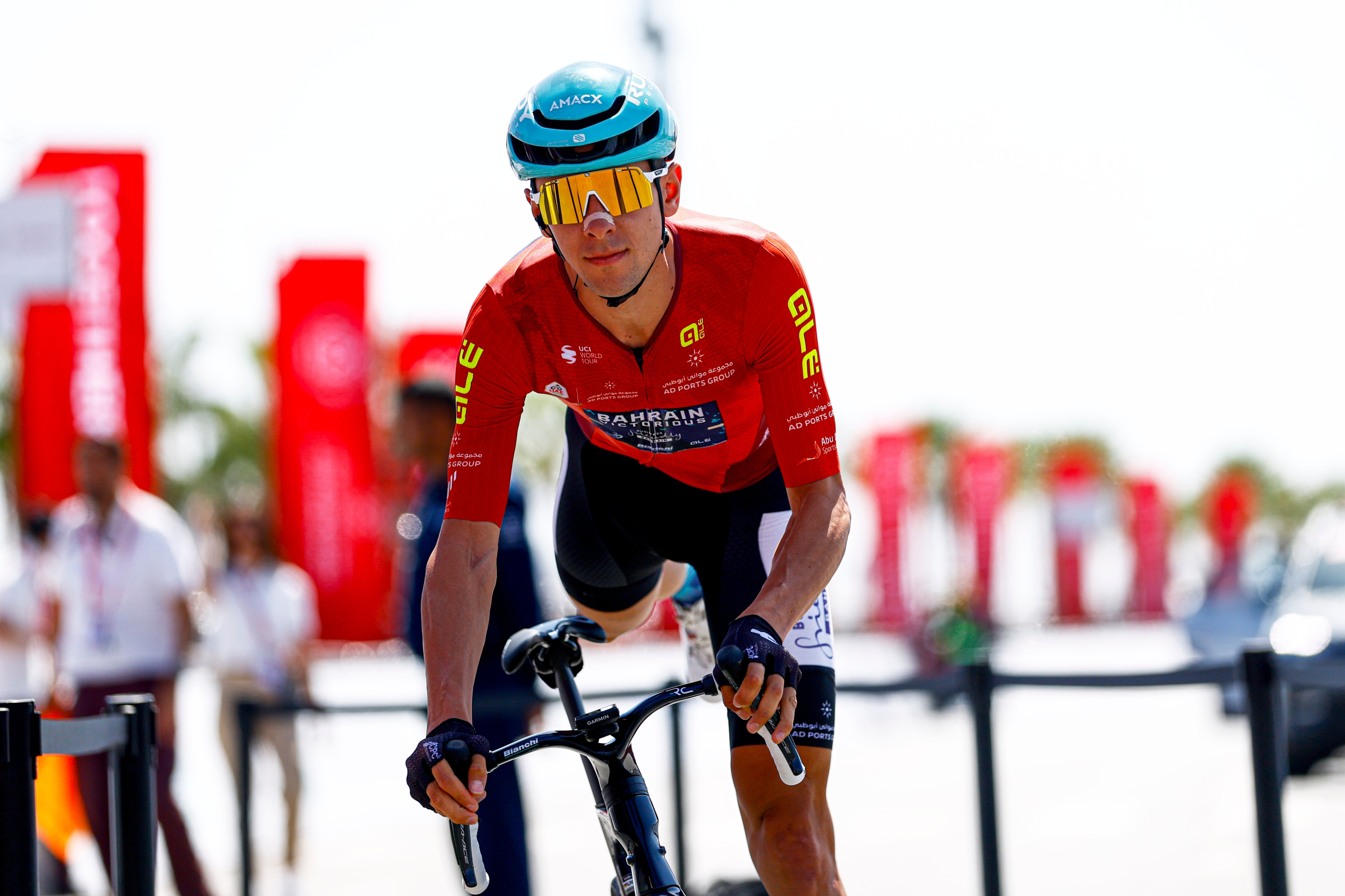 Antonio Tiberi, en el inicio de la etapa 4 del UAE Tour.