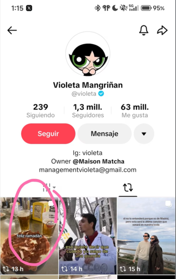 La imagen que compartió Violeta Mangriñan y desató la polémica.