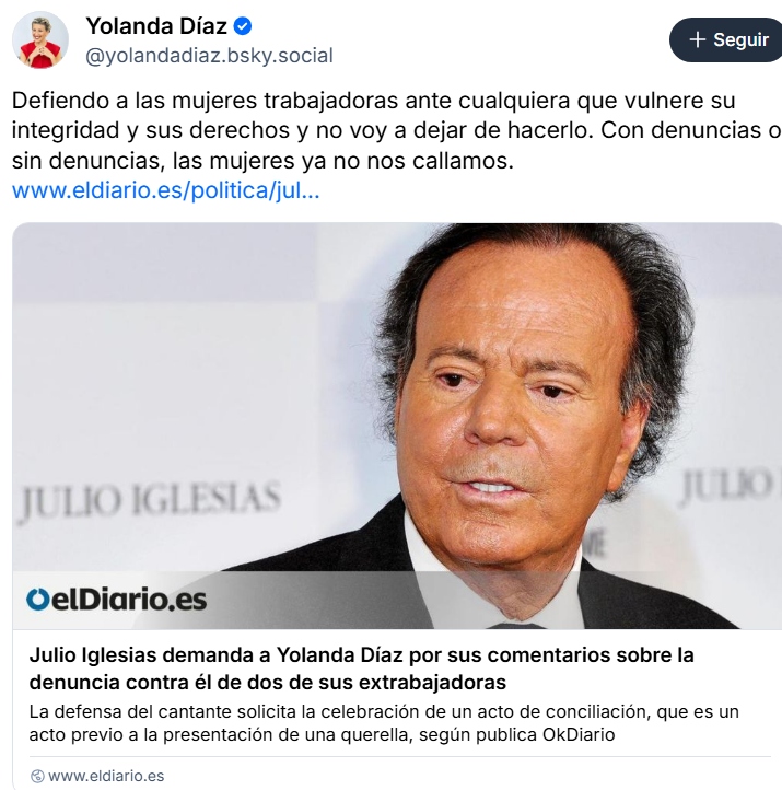 Yolanda Díaz responde a la denuncia de Julio Iglesias: “Las mujeres ya ...