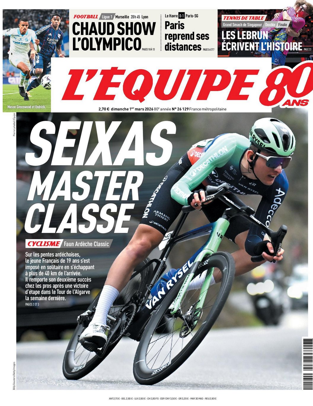 La portada de Seixas en L'Equipe.