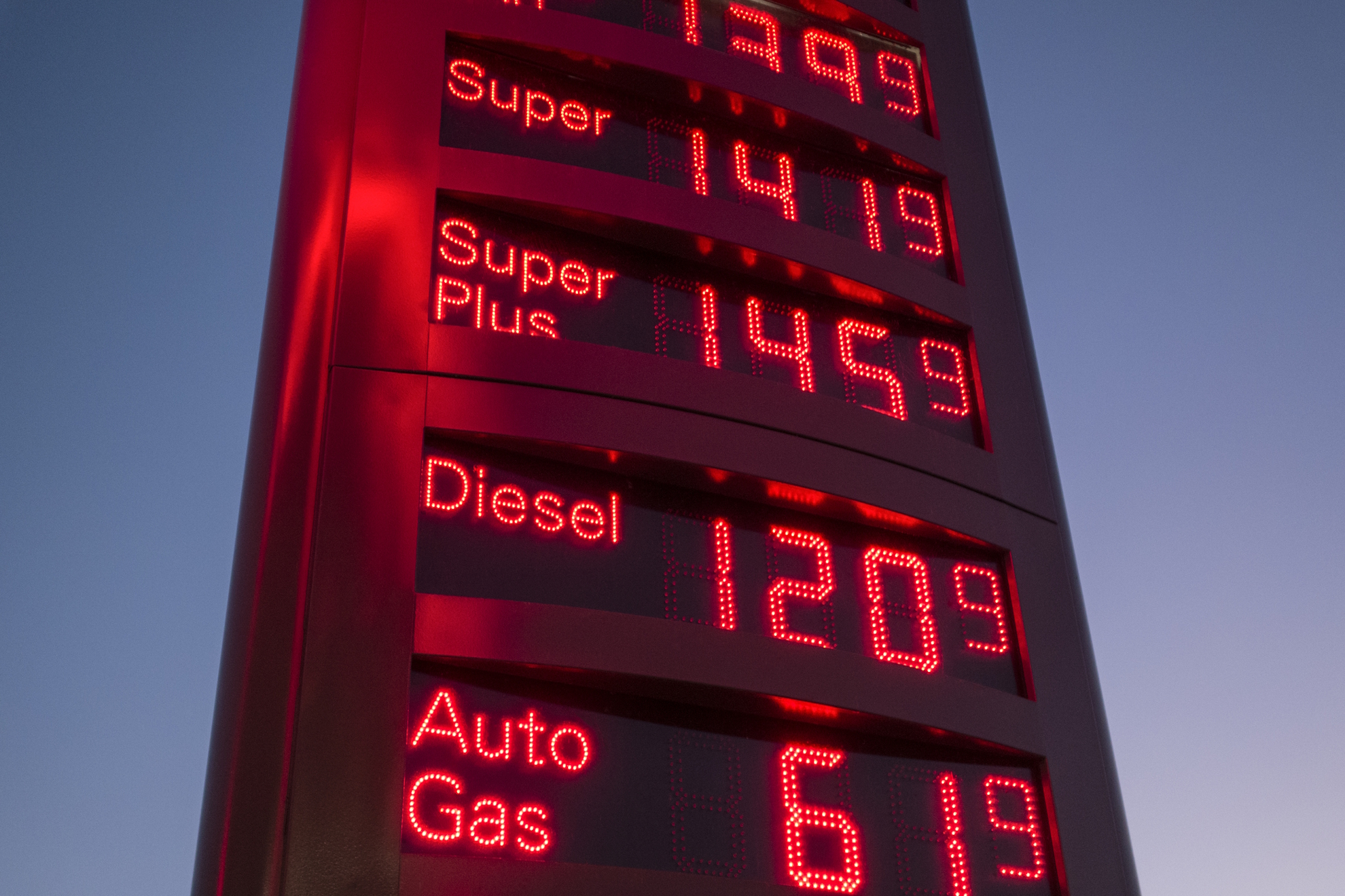 Prices at a gas station.