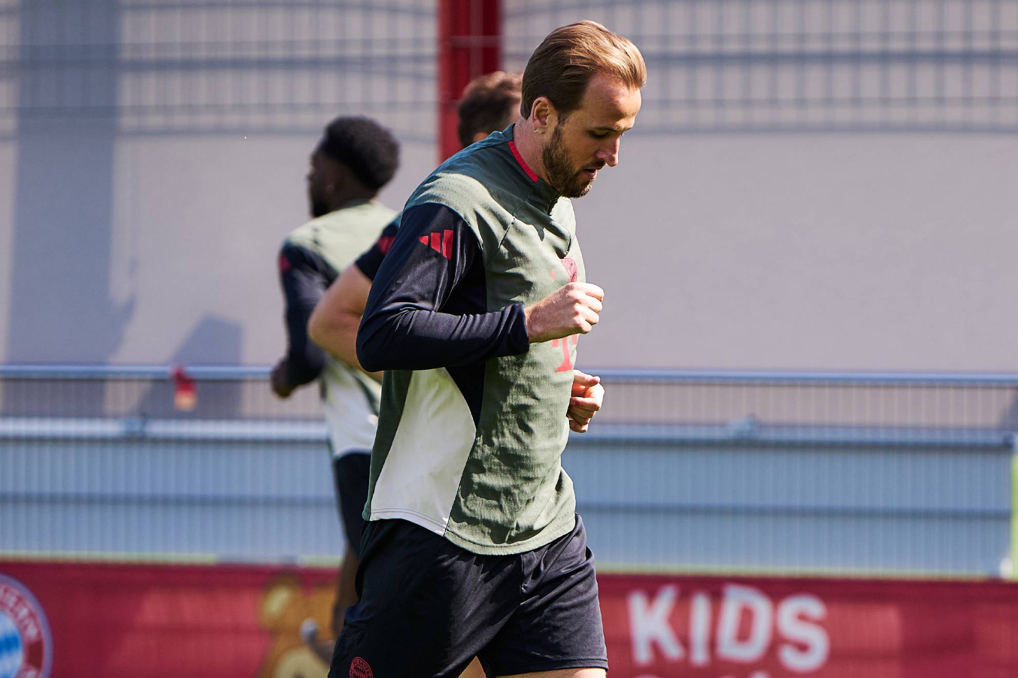 Harry Kane en el entrenamiento hoy con el Bayern.