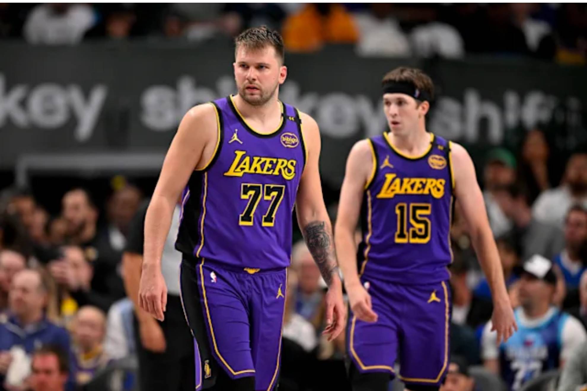 Luka Doncic and Austin Reaves, during a Lakers game.