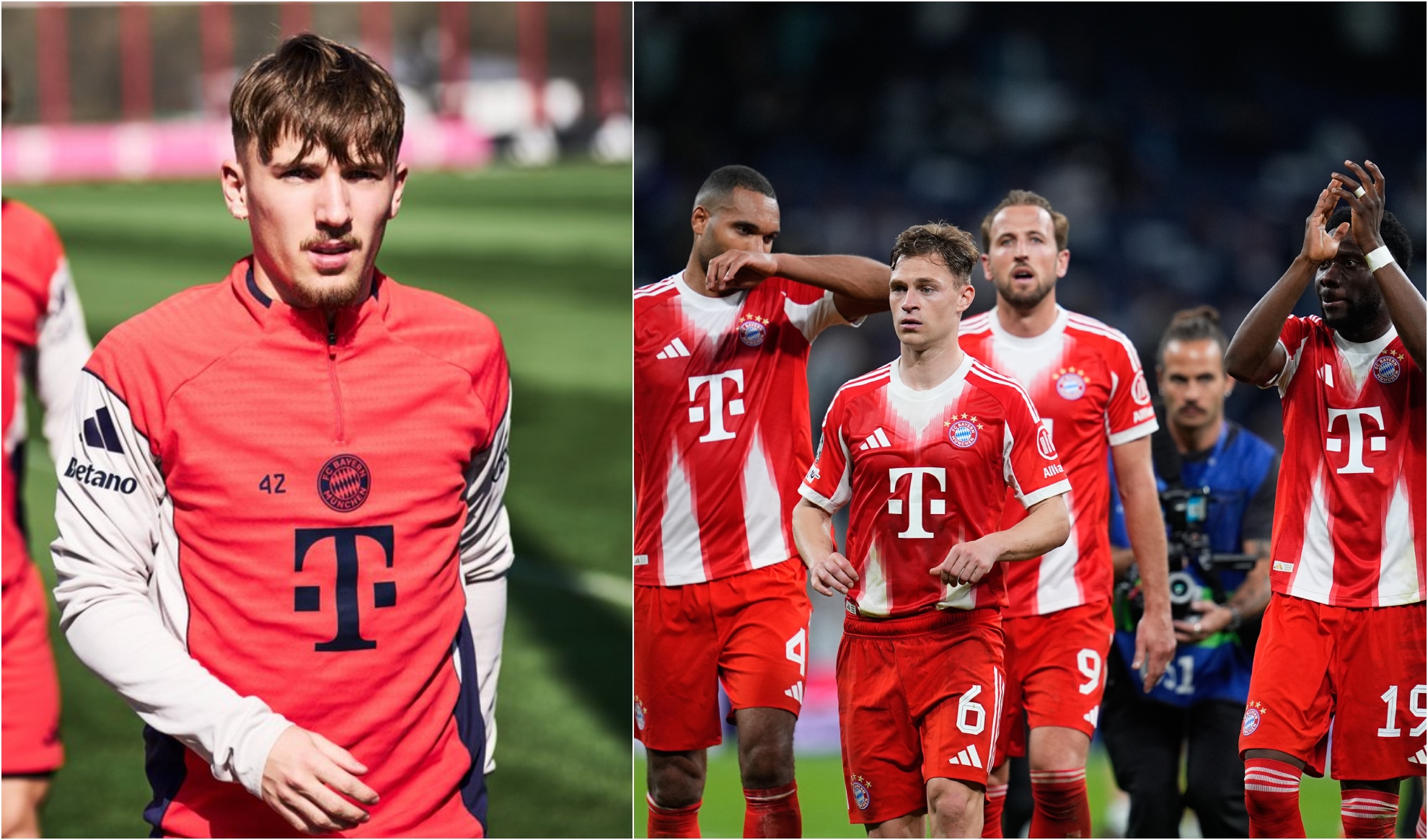 Lennart Karl, en un entrenamiento, y sus compañeros en el Bernabéu.