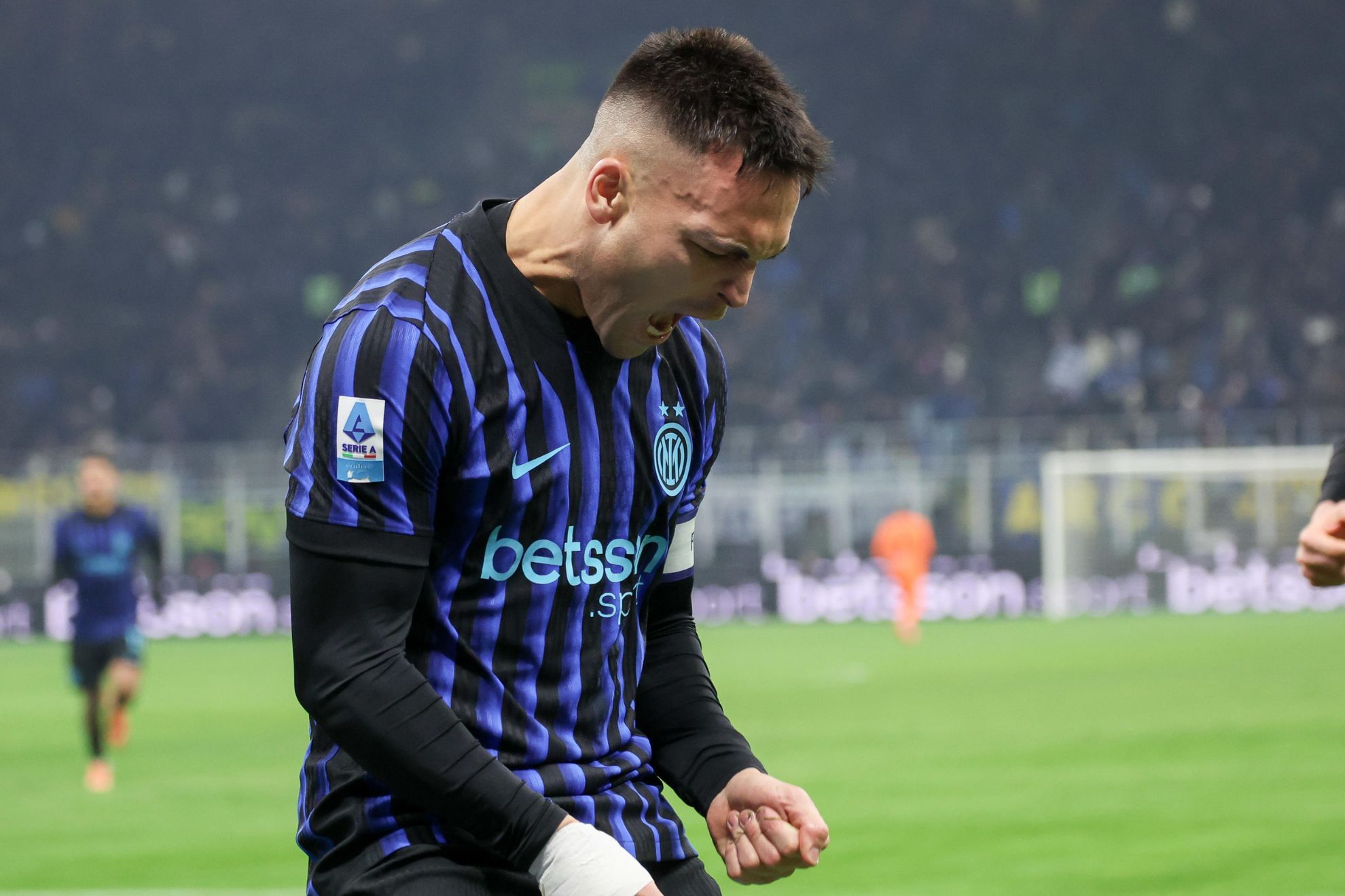 Lautaro Martínez, celebrando uno de sus goles contra la Roma