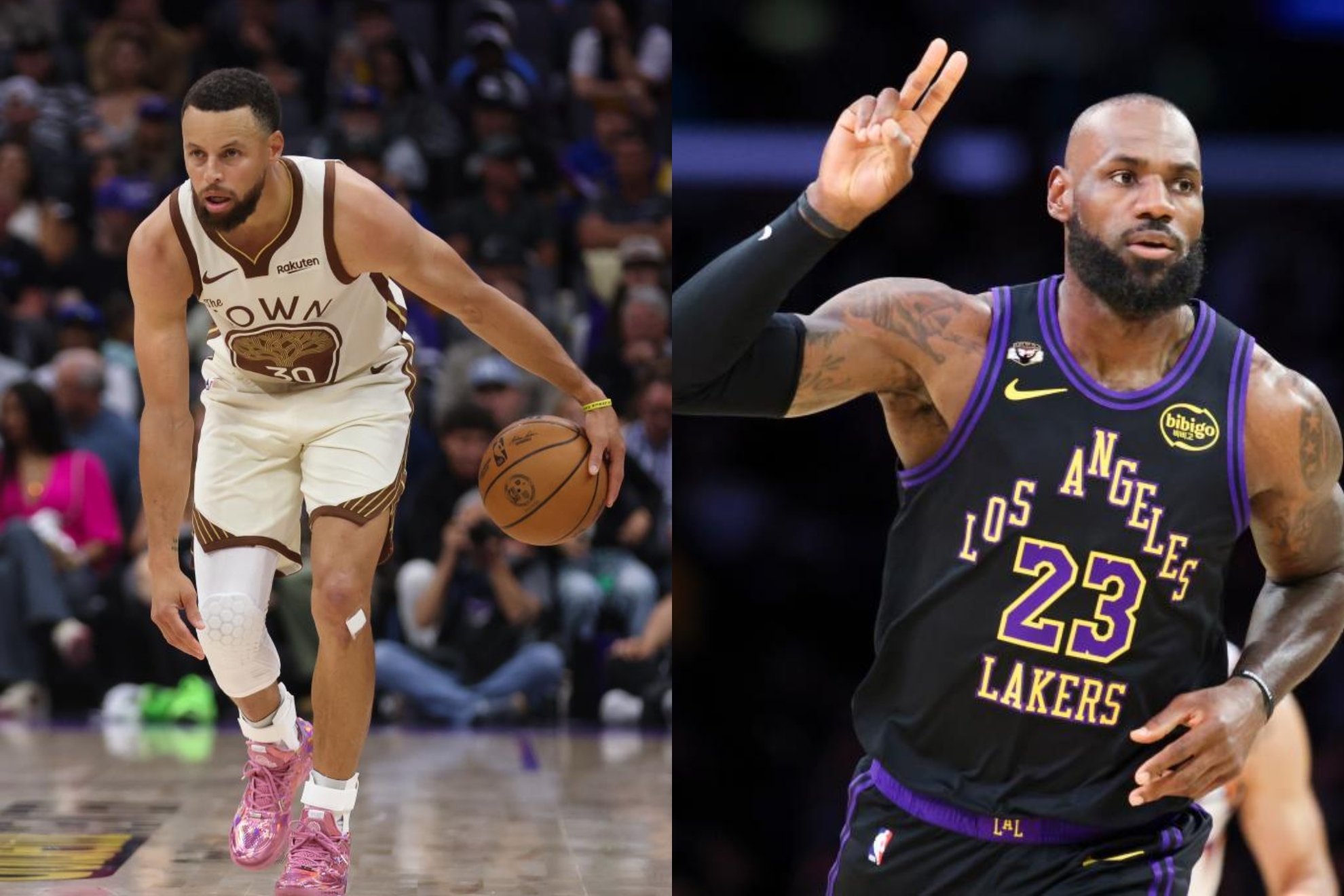Stephen Curry (izquierda) y Lebron James (derecha), durante esta madrugada.