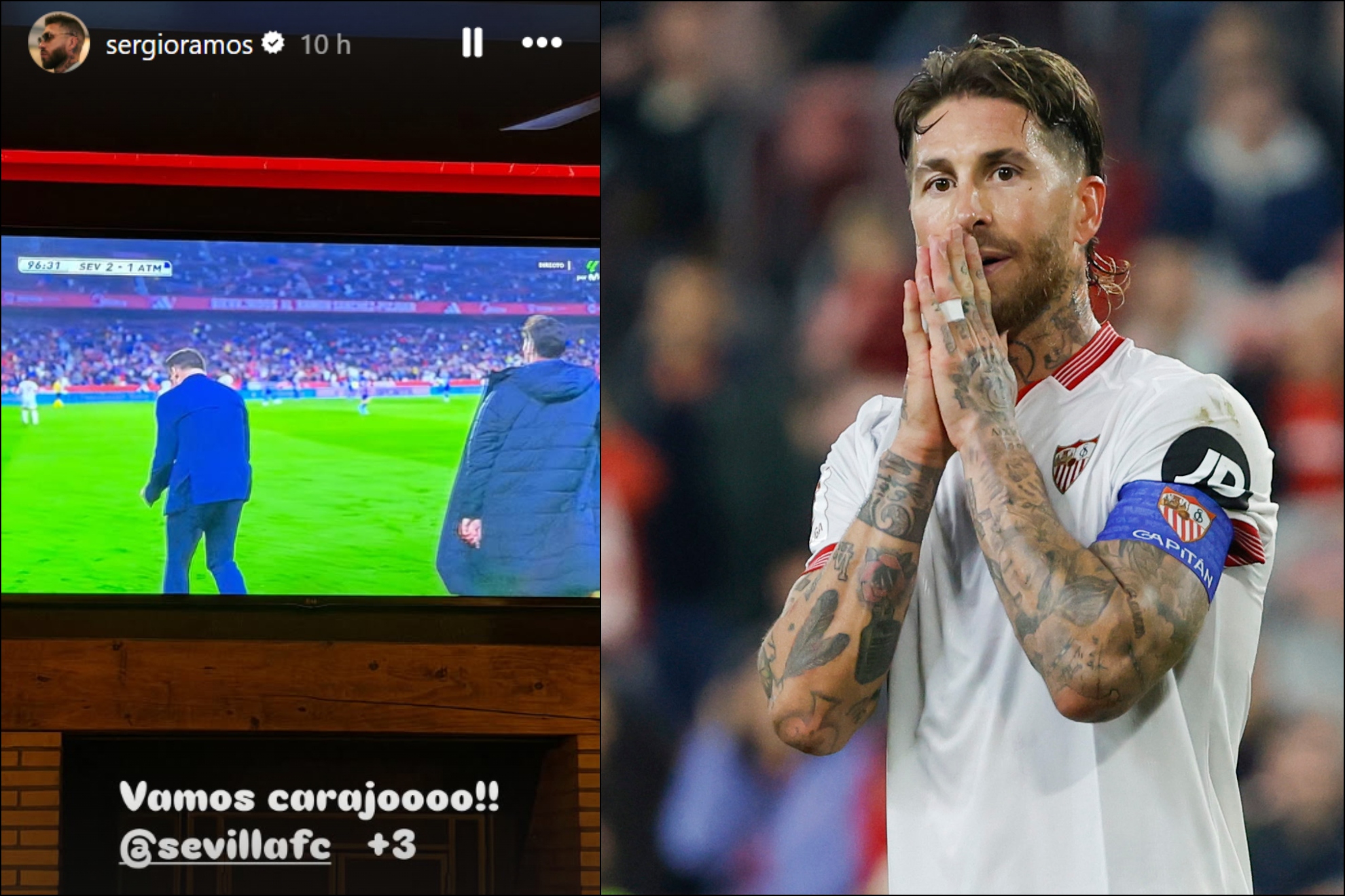 La celebración de Ramos en su cuenta de Instagram junto a una foto suya como jugador del Sevilla.