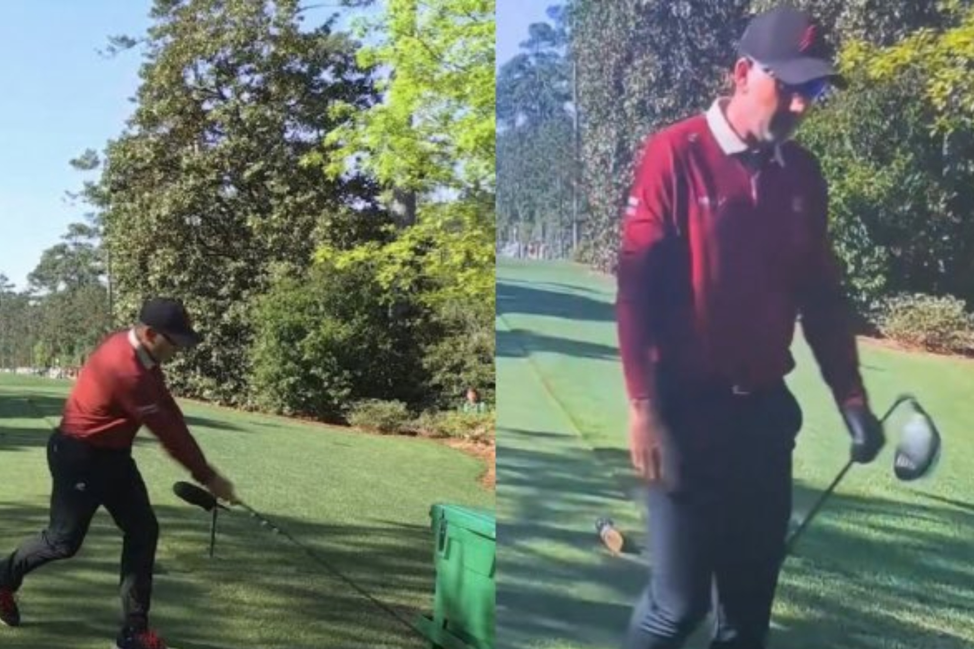 Sergio García, en el tee del hoyo 2, rompió su driver.