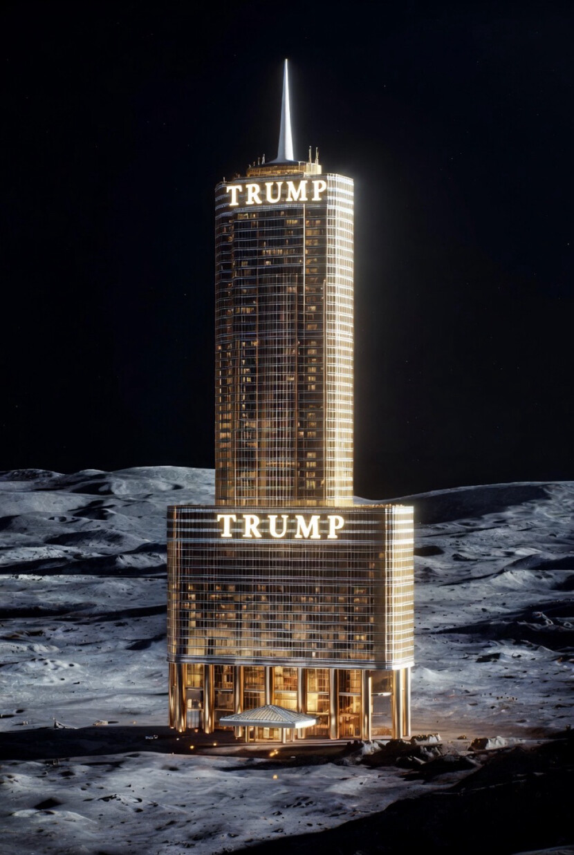 Trump Tower on the Moon, generated with AI.