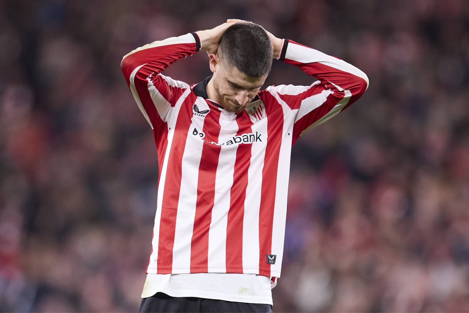 Sancet, abatido tras el partido ante el Barcelona en San Mamés,.