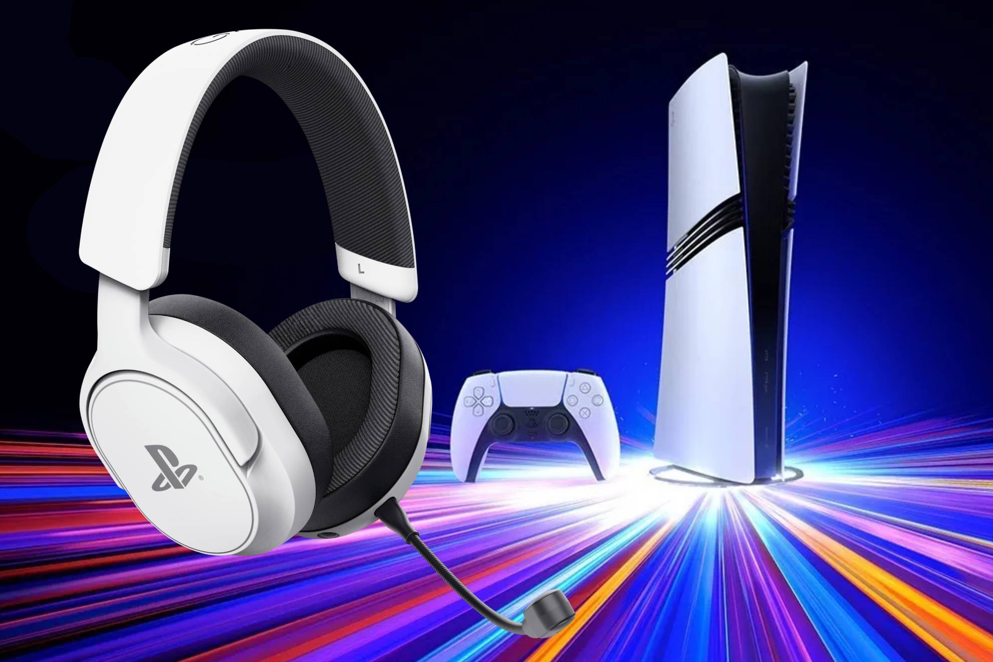 Trust Forta Wireless junto a una PS5 Pro.