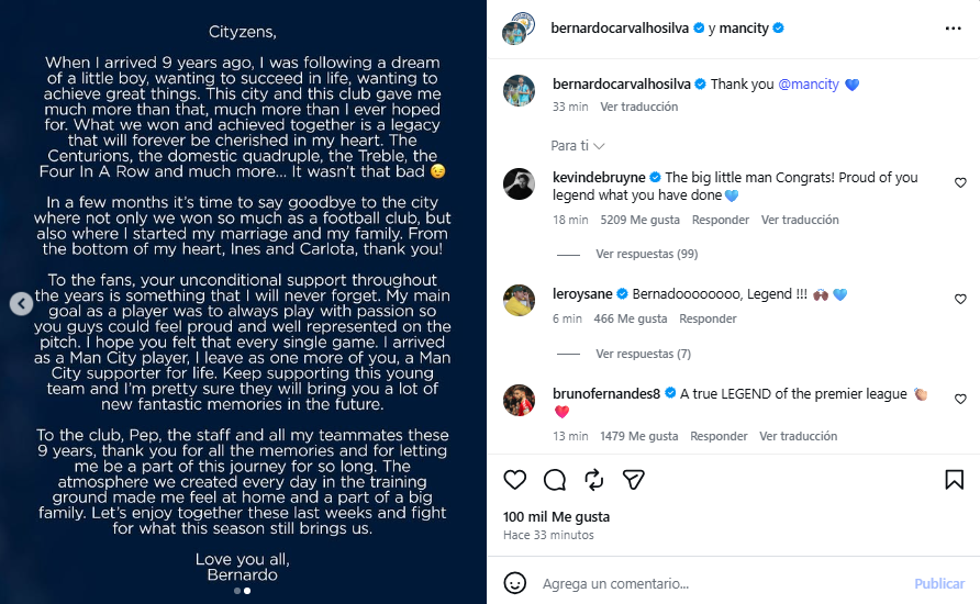 Bernardo Silva's farewell message.