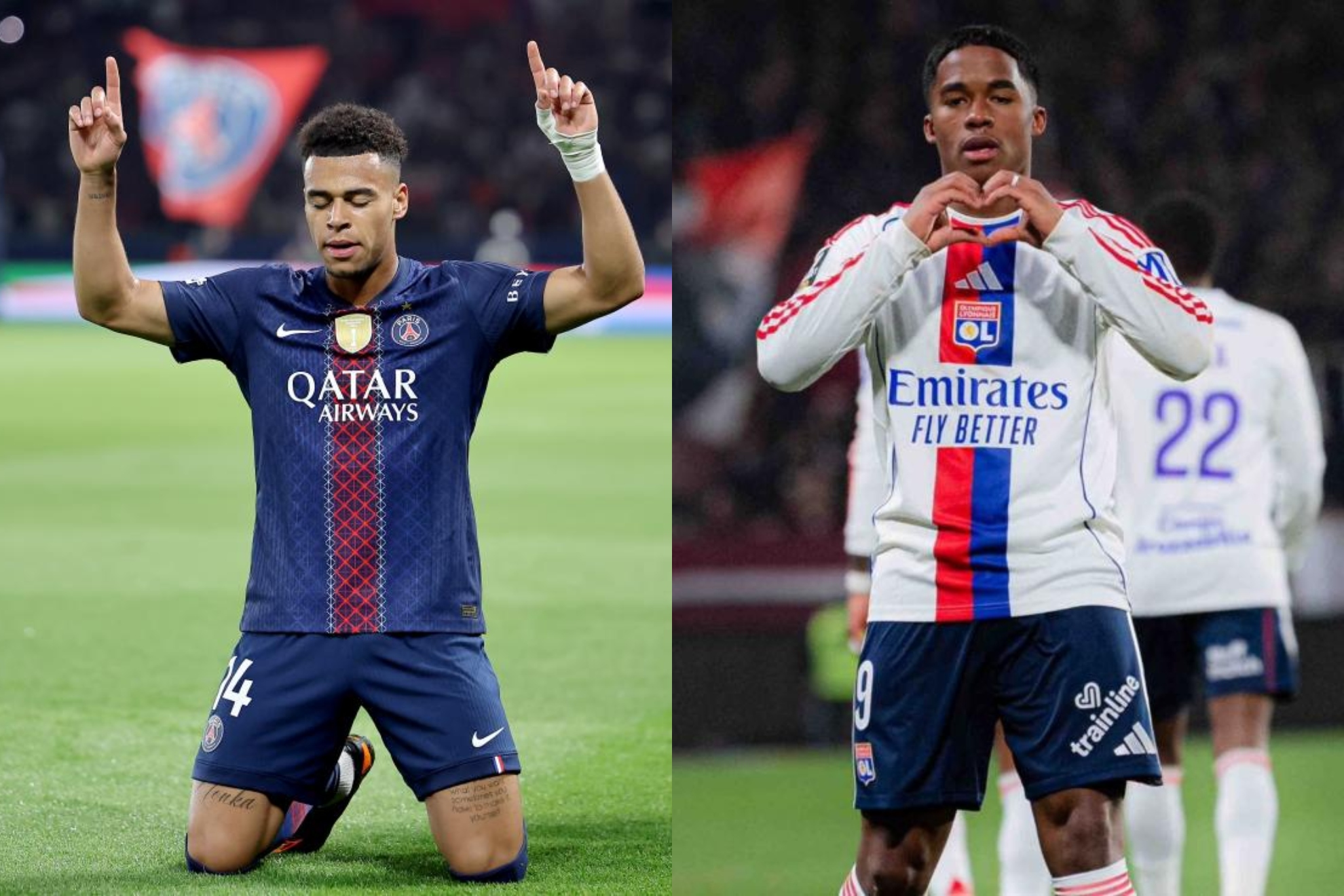 Doué celebra un gol a la izquierda; a la derecha lo hace Endrick