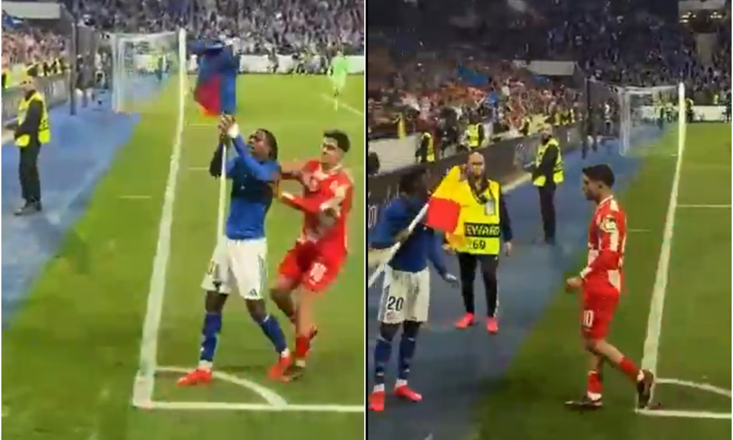 Momento en que se inicia la trifulca en el Estrasburgo-Mainz.