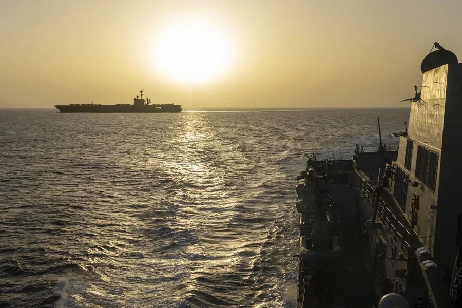 A ship passing through the Strait of Hormuz.