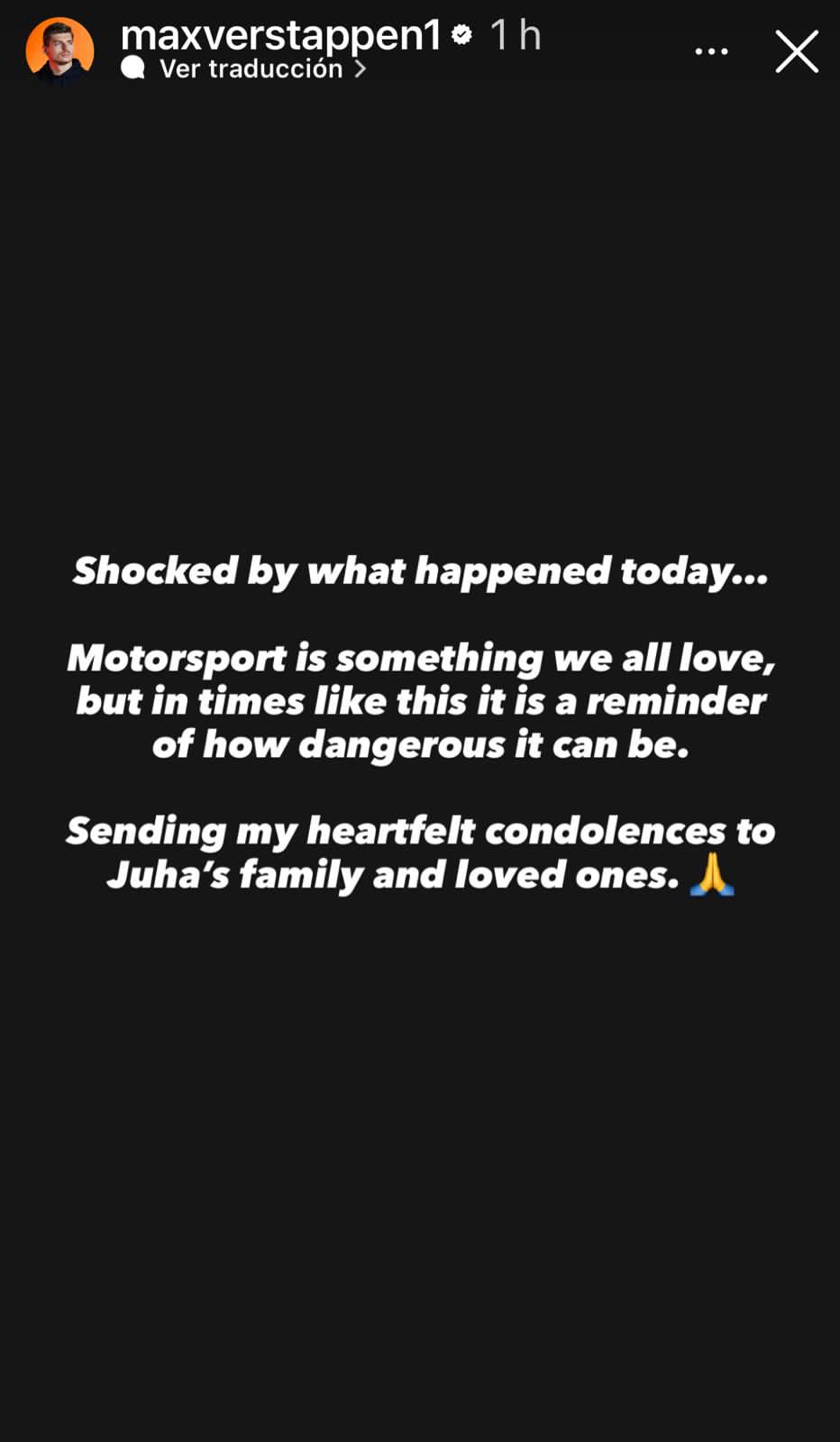 Verstppen manda sus condolencias