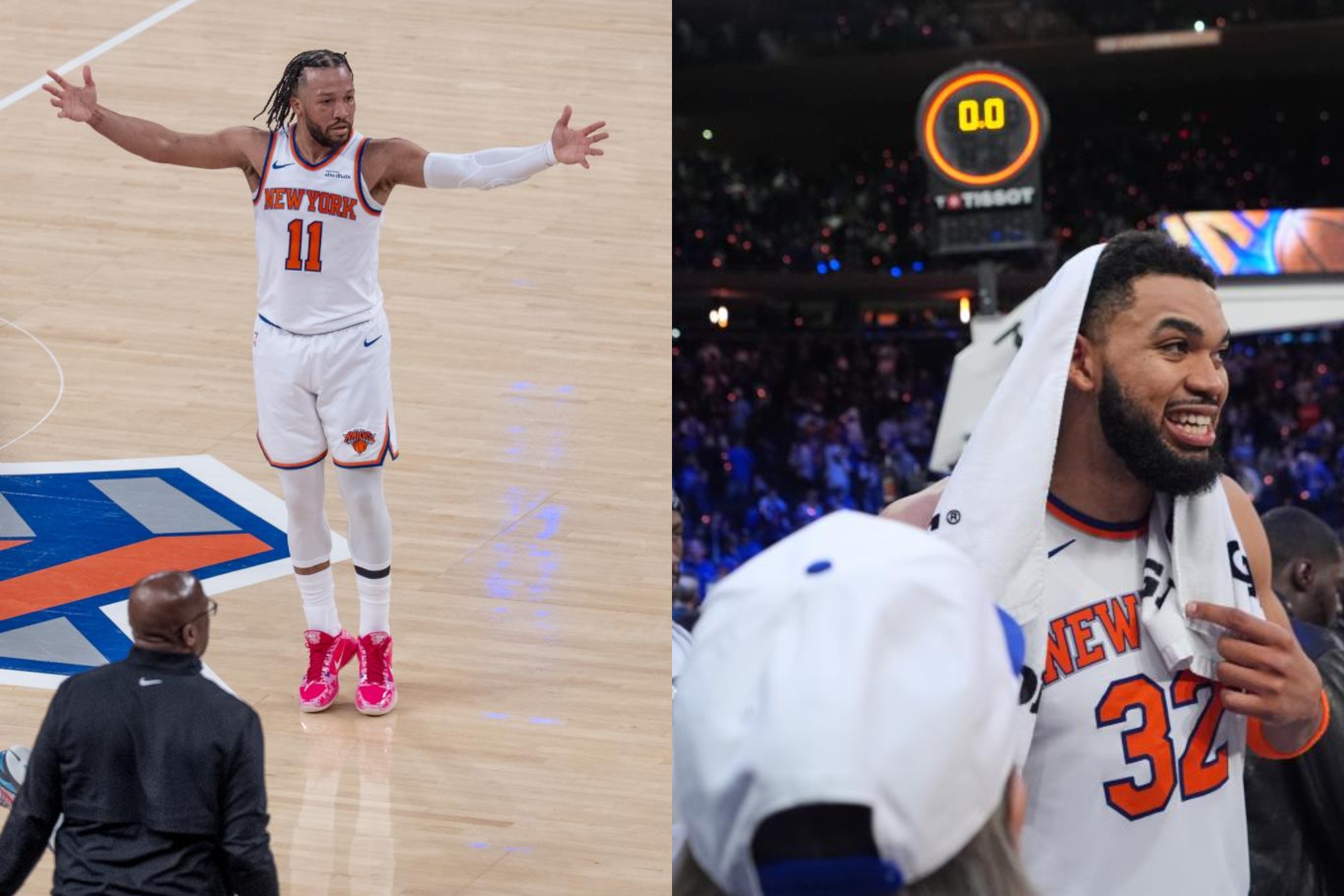 Jalen Brunson (dcha.) y Karl Anthony-Towns (izqda.), durante el partido.