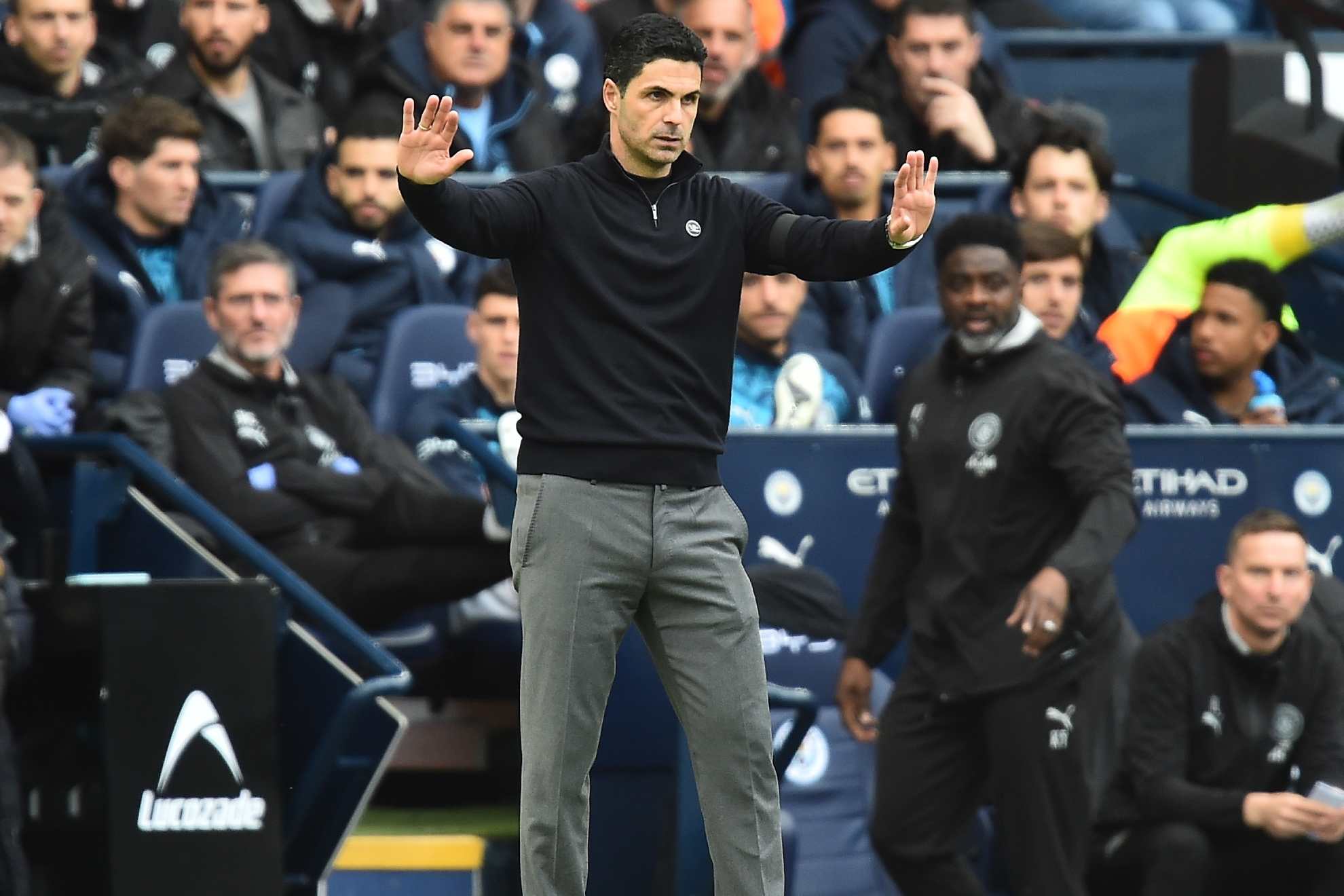 Mikel Arteta, during the match at the Etihad